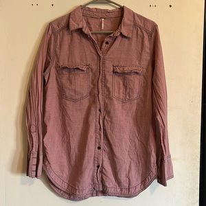 Free People Dusty Mauve Oversized Button Up Blouse